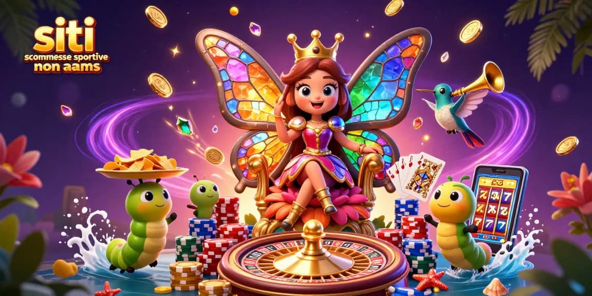 Scommetti su siti scommesse sportive non AAMS con la regina delle farfalle e elementi di gioco vivaci.