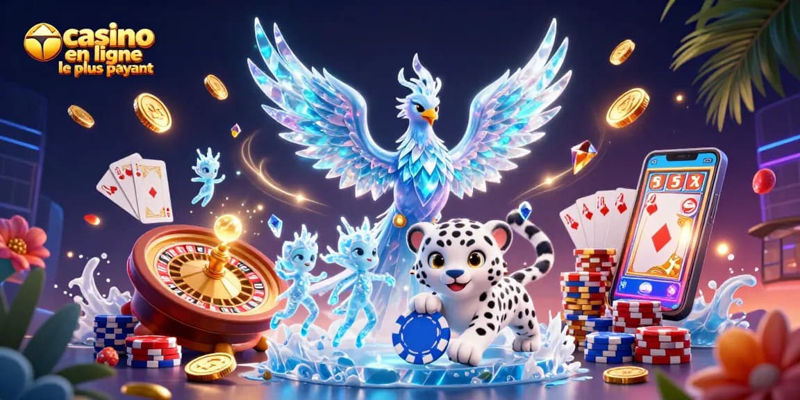 Découvrez le casino en ligne le plus payant avec une illustration 3D captivante remplie d'action et de couleurs.