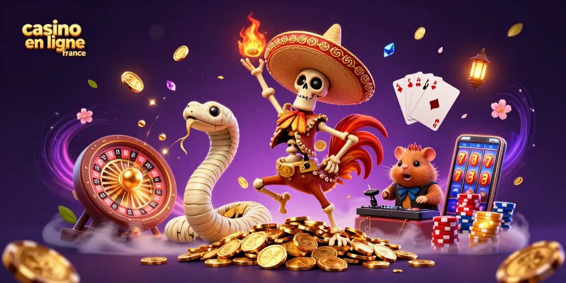 Jouer au casino en ligne France avec des personnages animés, pièces d'or et éléments de jeux dynamiques.