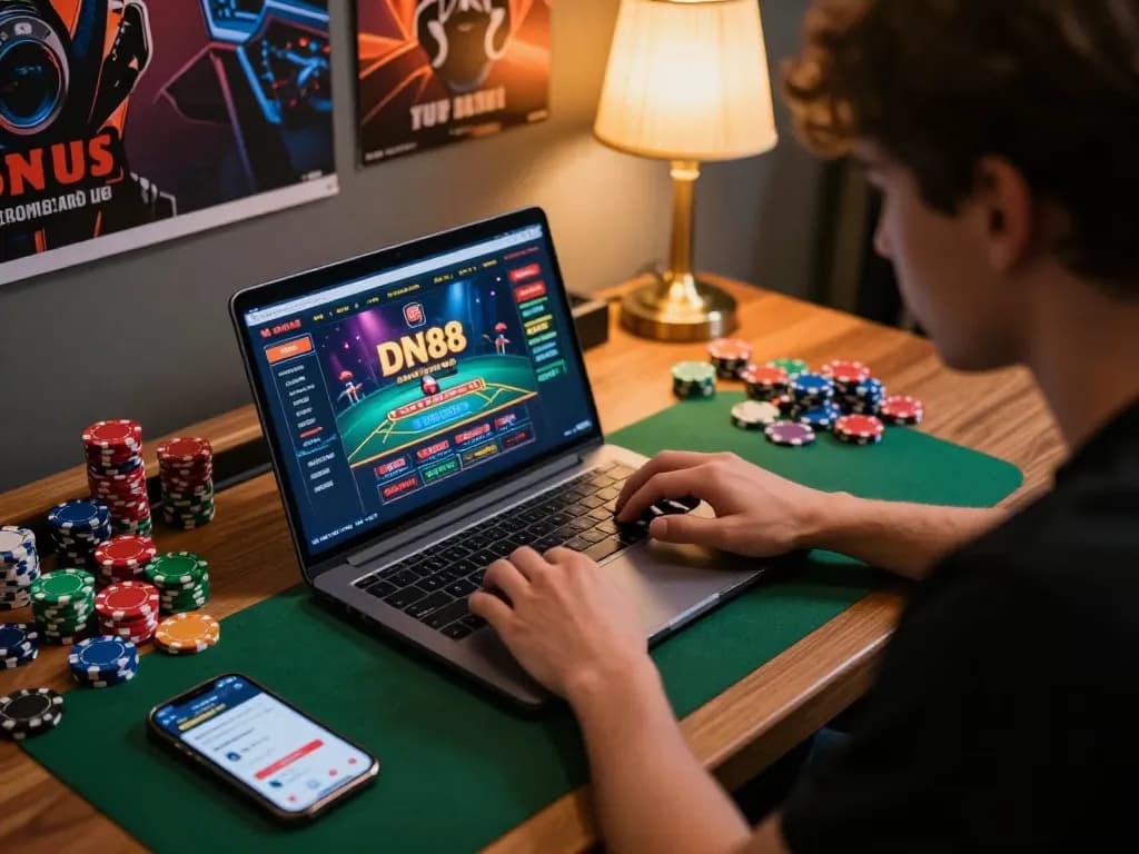 Engage in thrilling gameplay at DN88 casino, showcasing a player immersed in an online gaming experience.