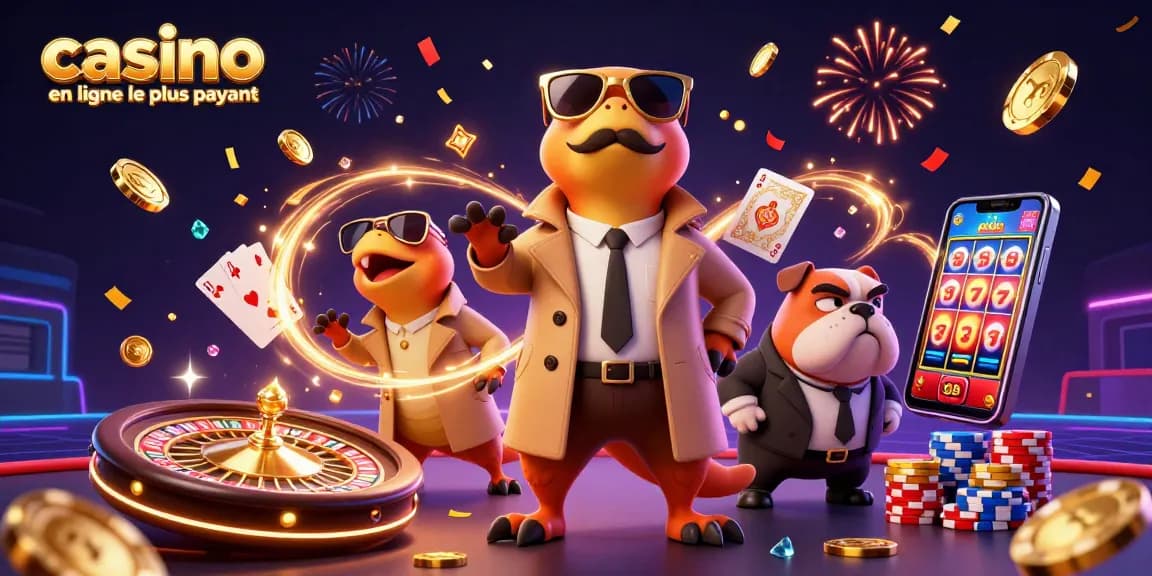 Visuel captivant d'un casino en ligne le plus payant, illustrant des raptors en trench coat sur le point d'entrer dans une zone VIP.
