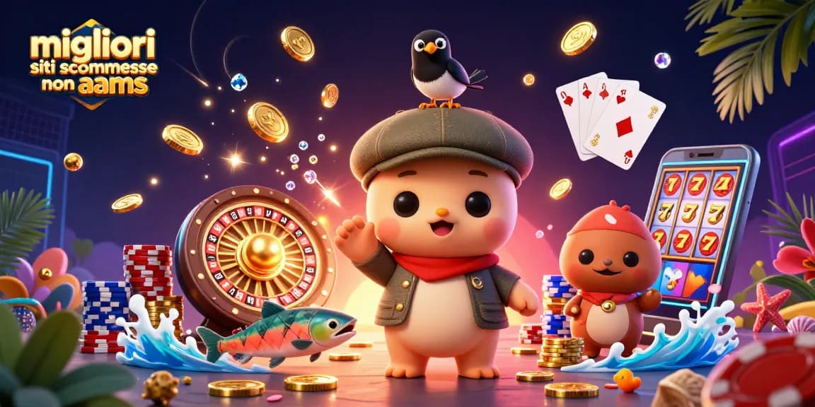 Sfida migliori siti scommesse non AAMS con una vivace illustrazione 3D di personaggi cartoni animati in un casinò