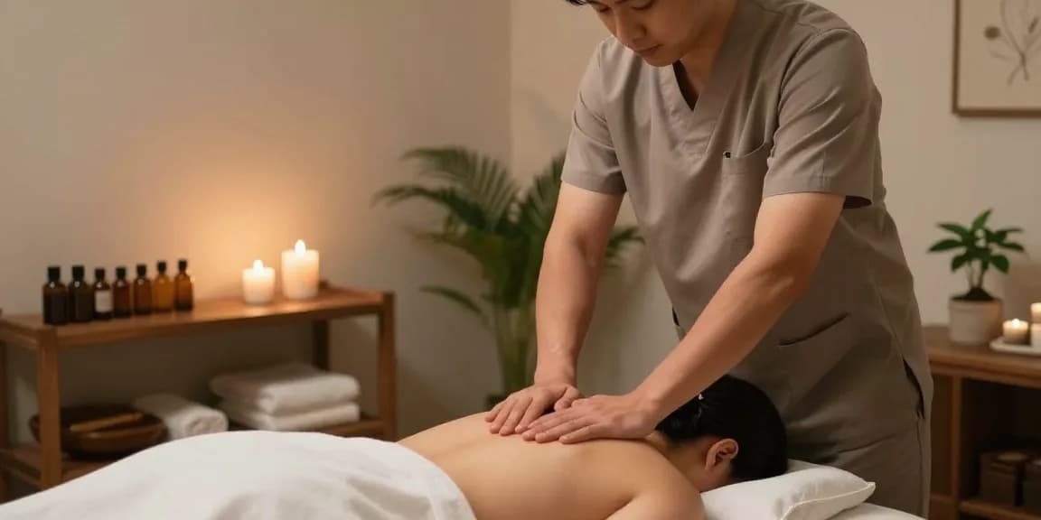 전주마사지 전문 테라피스트가 고객을 위해 아로마 마사지하는 모습