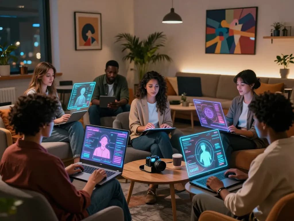 Exploring sex ai technology for emotional connections in a modern digital art lounge.