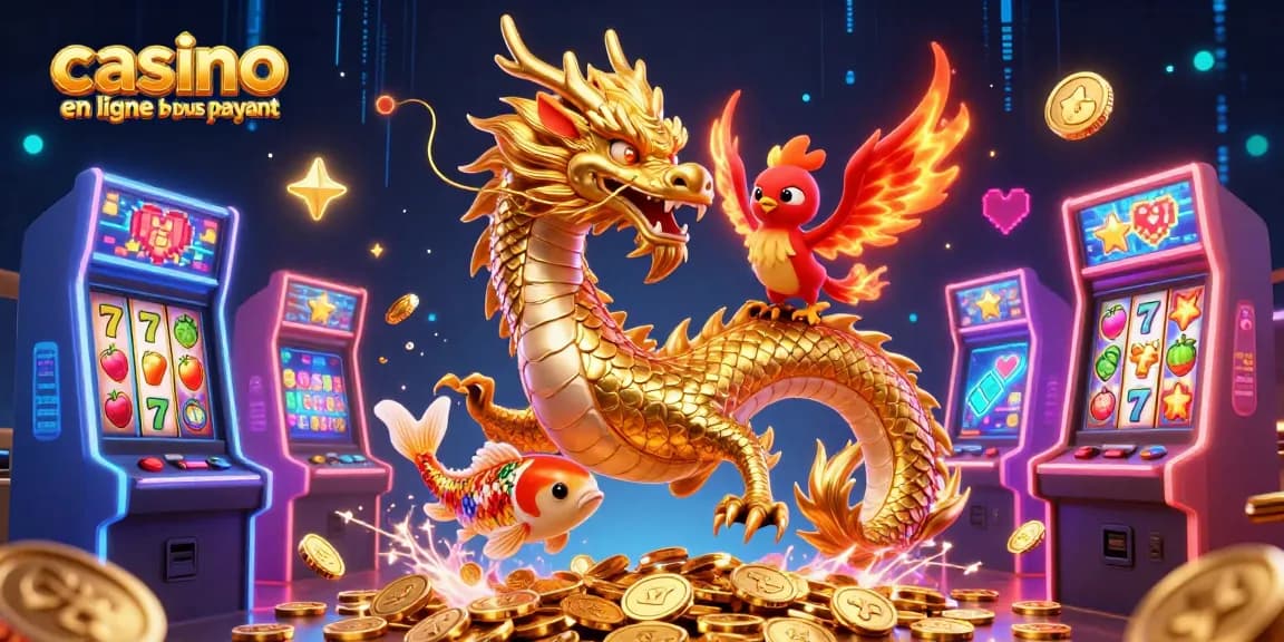 Découvrez le dragon doré dans le casino en ligne le plus payant avec des machines à sous en arrière-plan.