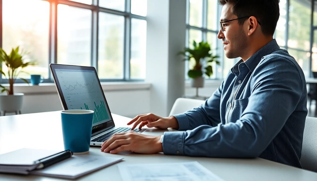 Find competitor pricing analysis with charts on a laptop on a modern workspace.