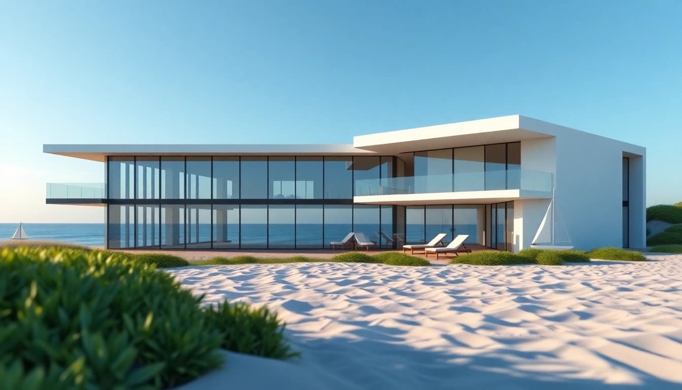 Showcasing Orleans Cape, a modern coastal home with stunning beach surroundings and glass design.