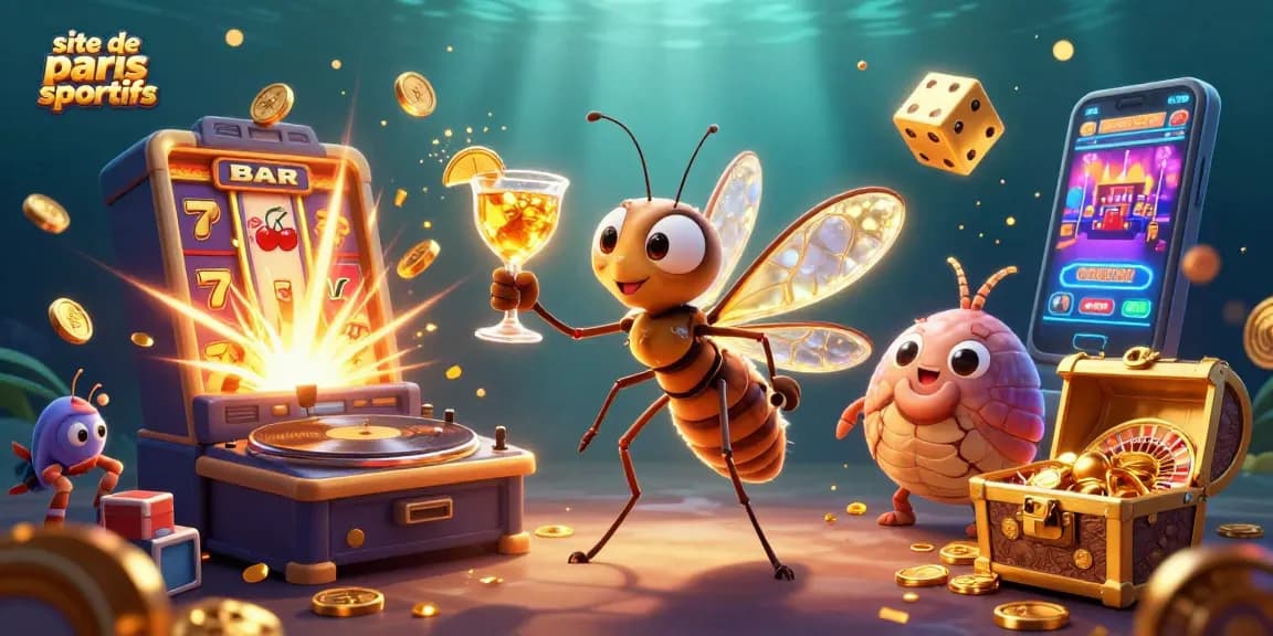Vivez l'excitation du site de paris sportifs avec une mascotte de moustique et des éléments de casino fascinants.