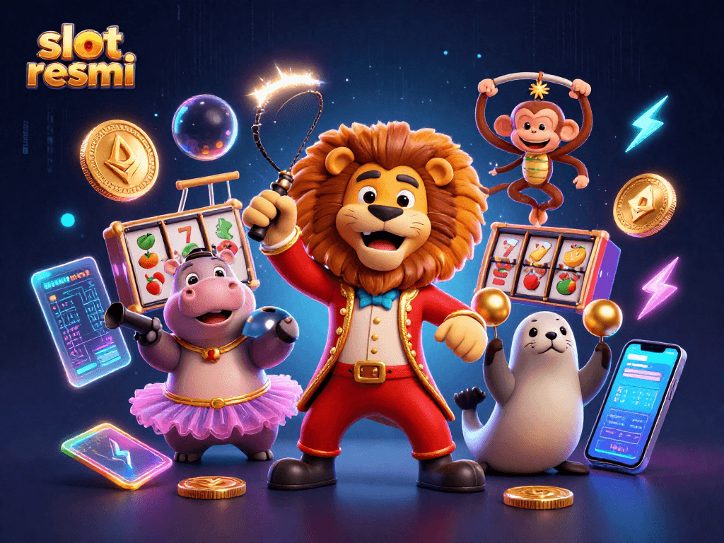 Engage with slot resmi features in a vibrant casino-themed illustration showcasing interactive game elements.