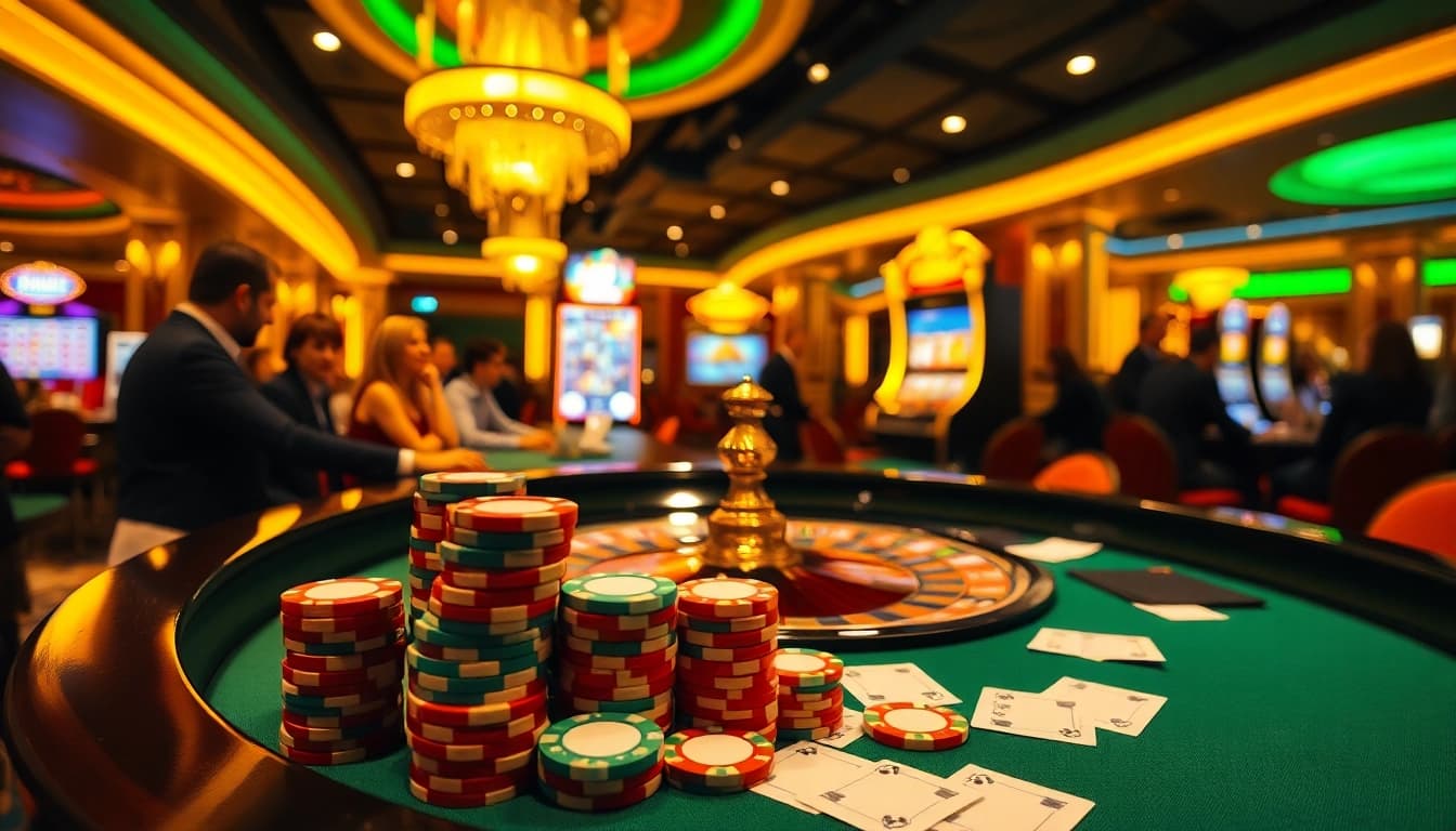 Experience the excitement at s8.com with professional players at a vibrant casino table.