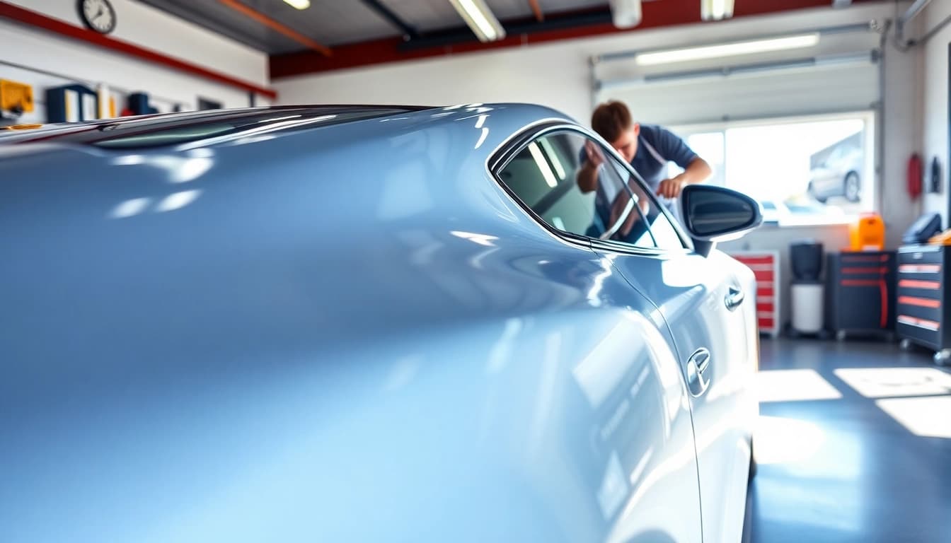 Ceramic coating near me applied on a modern vehicle by a professional detailer.