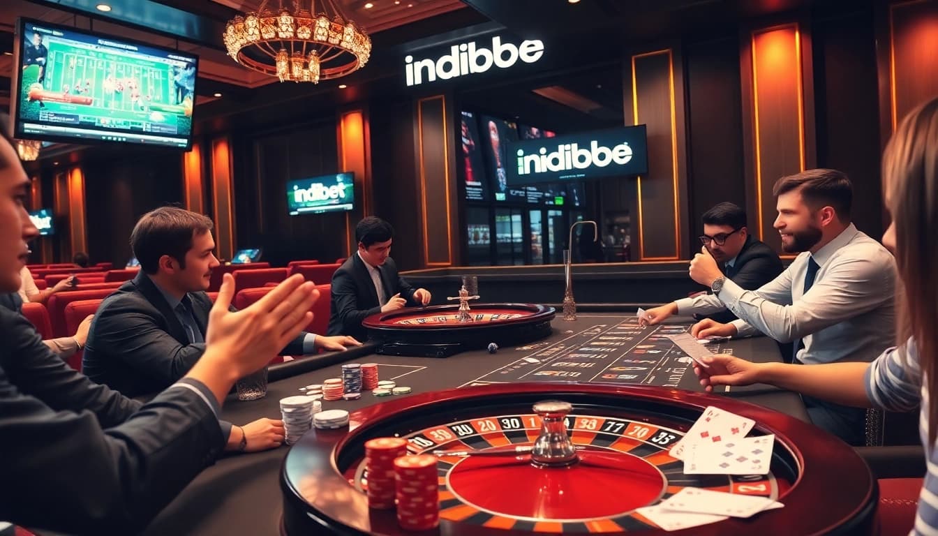 Indibet in a thrilling casino scene featuring live betting on sports events.