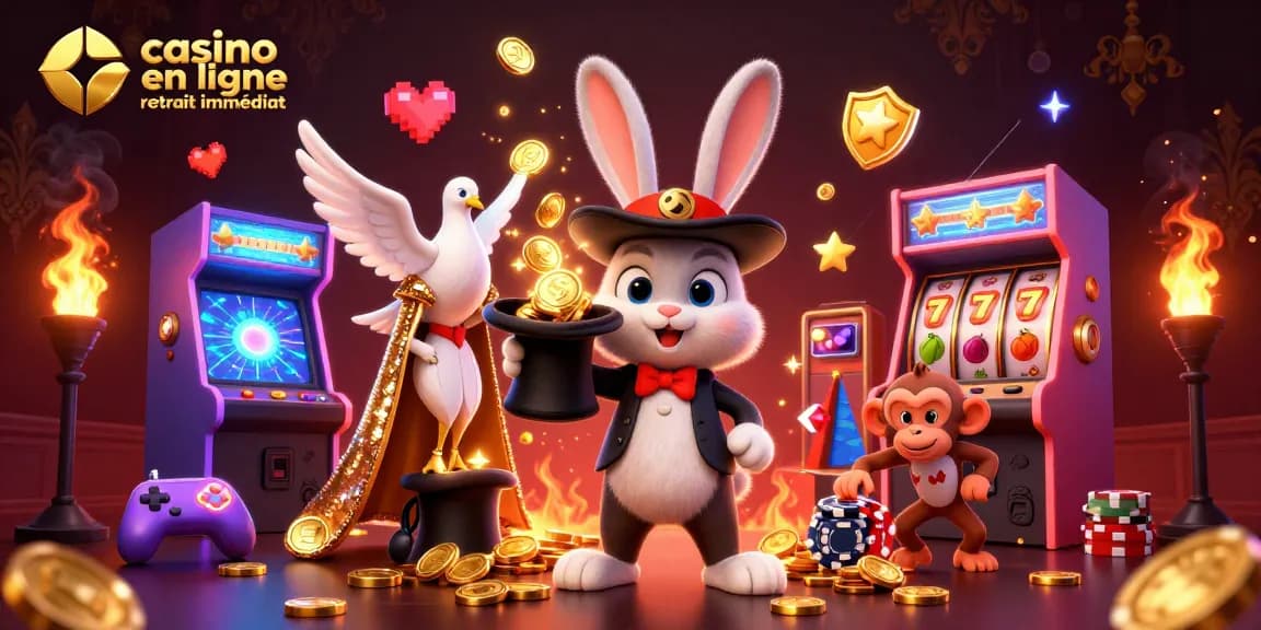 Un aperçu captivant du monde des jeux, montrant un casino en ligne retrait immédiat avec des personnages animés.