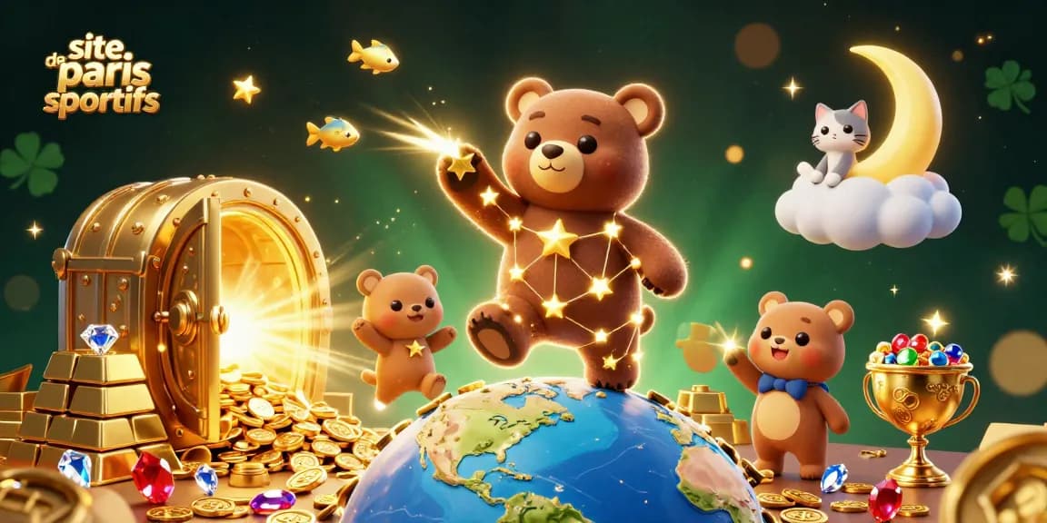 Pariez sur le site de paris sportifs avec des ours et des étoiles, joyeusement illuminés par des trésors d'or.