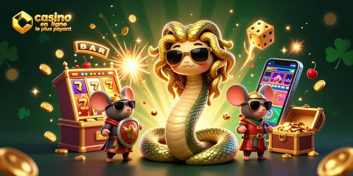 Excitez-vous avec le casino en ligne le plus payant illustré par une Medusa amicale aux serpents dorés.