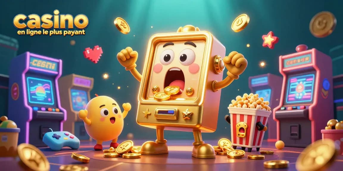 Jackpot avec le casino en ligne le plus payant, machine à sous dorée et machines de jeu colorées.