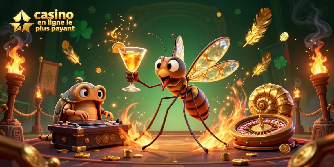 Illustration unique d'une mascotte de casino en ligne le plus payant, avec des éléments de jeu captivants.