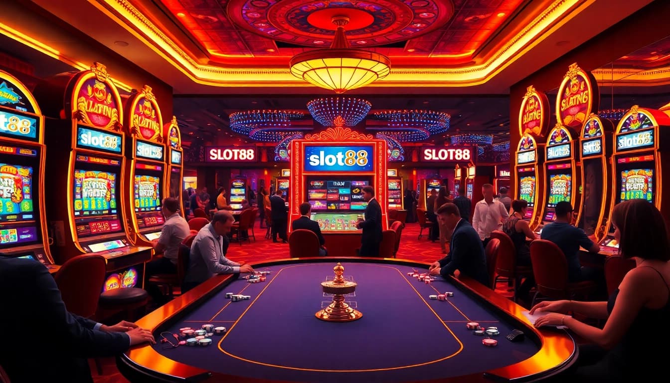 Players enjoying excitement at slot88 machines in a luxurious casino atmosphere