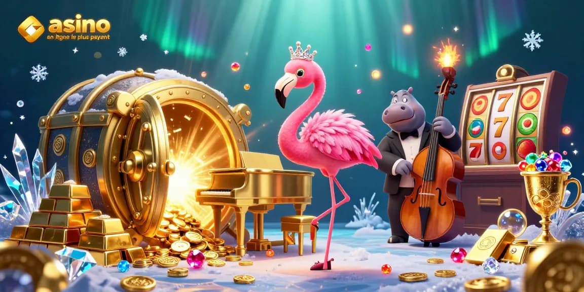 Jouez dans un casino en ligne le plus payant avec une illustration de flamant rose et un hippopotame en spectacle