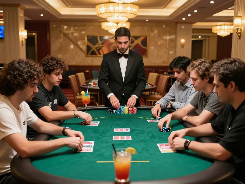 Engaged players at a high-stakes poker table at Nhà cái Bet88, showcasing strategic gameplay and thrilling atmosphere