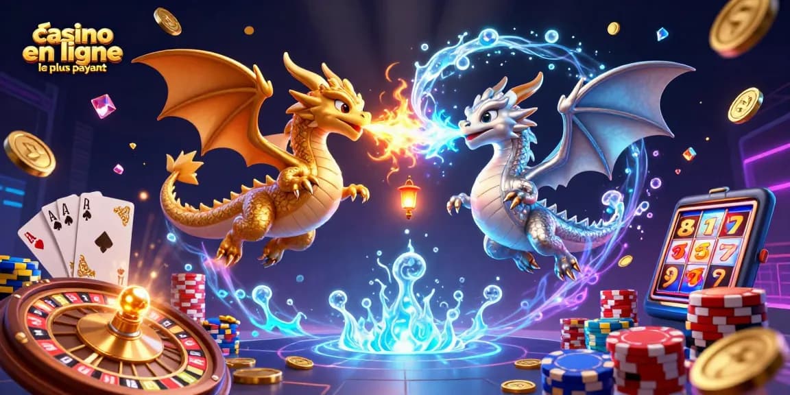 Faites tomber les pièces d'or et les pierres précieuses avec le casino en ligne le plus payant, dragons 3D dansants.