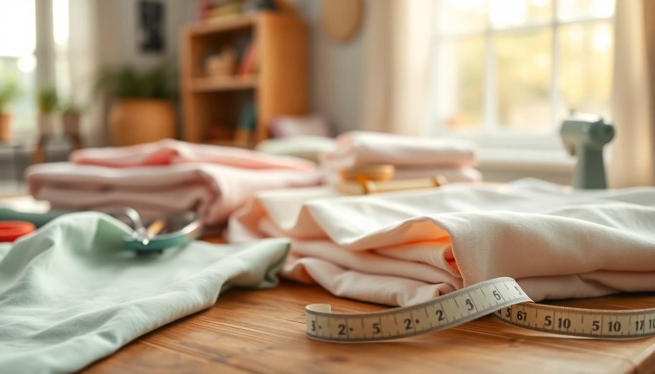 Katoen stoffen met diverse kleuren en texturen mooi gepresenteerd op een houten tafel.