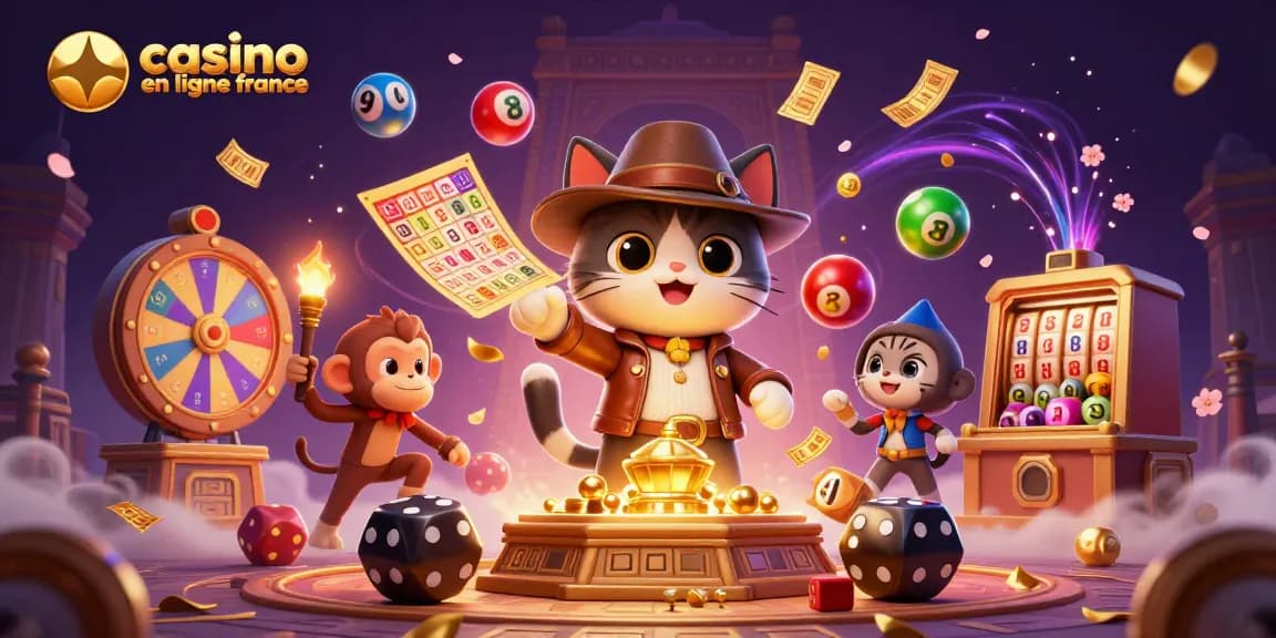 Découvrez le meilleur casino en ligne France avec une illustration captivante du chat aventurier et ses jeux palpitants.