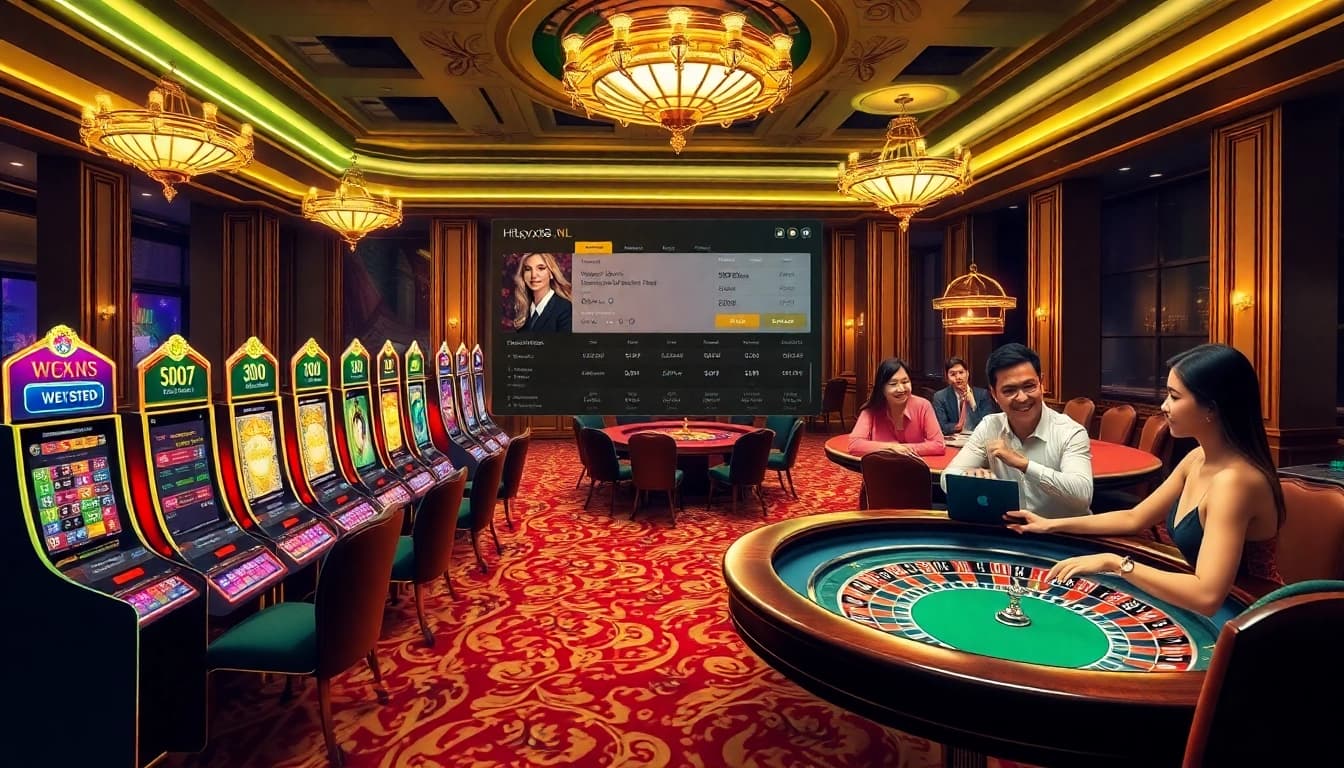 Experience online gambling excitement with https://xx88.nl/ showcasing vibrant slot machines and casino tables.