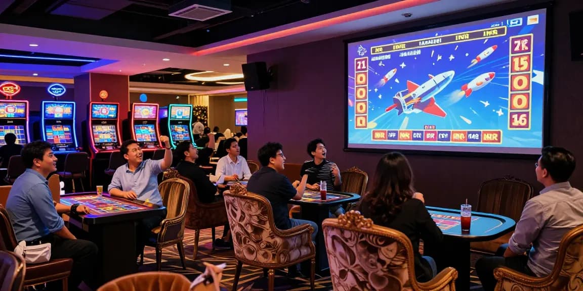 Aviator Pro's dynamic gaming scene where players engage in thrilling crash gambling, showcasing excitement and vibrant atmosphere.