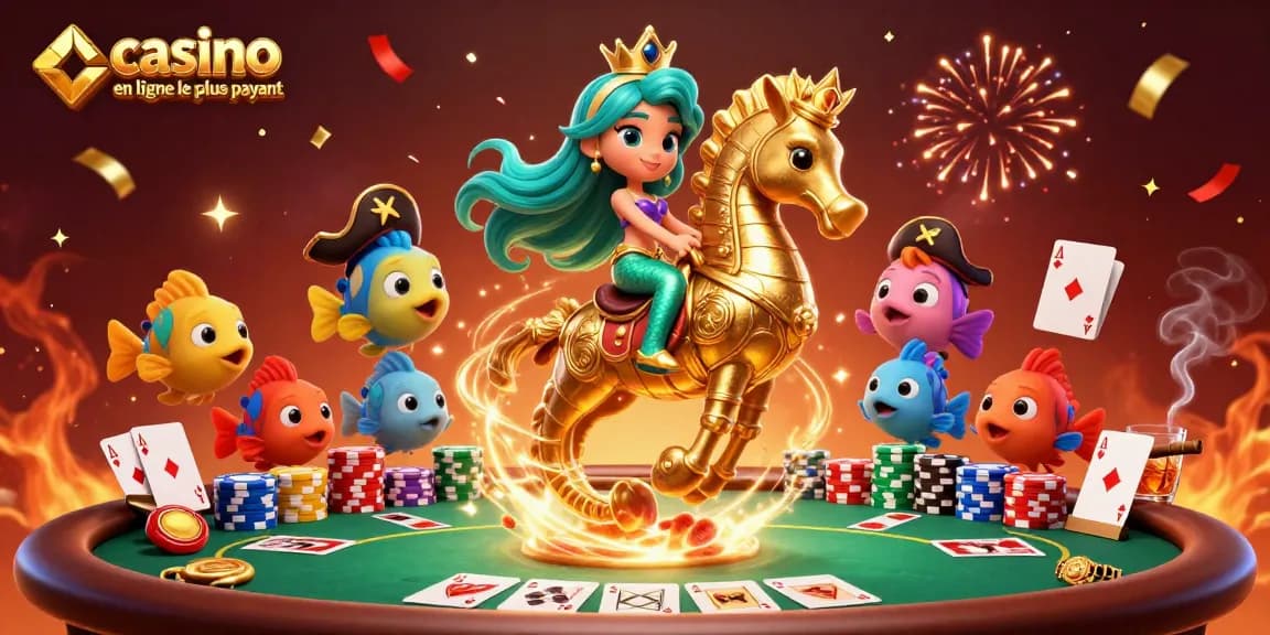 Illustration d'une princesse sirène et son hippocampe dans un casino en ligne le plus payant.