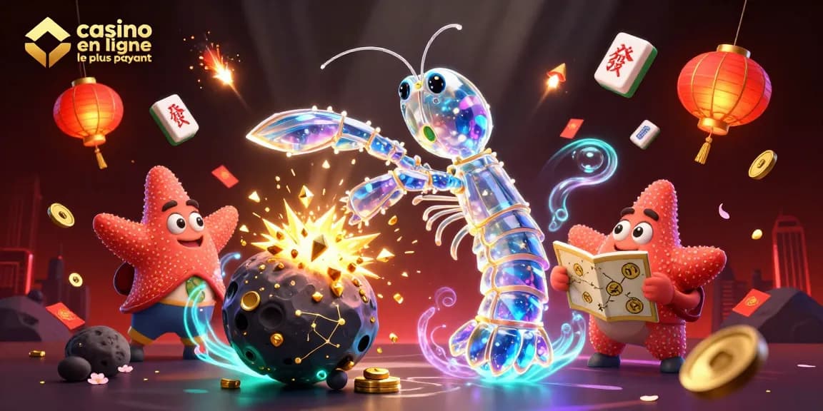 Découvrez le casino en ligne le plus payant avec notre illustration colorée d'un samouraï galactique et des éléments de jeu.
