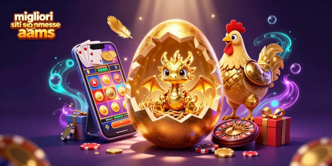 Migliori siti scommesse non AAMS: Un drago d'oro scintillante su un nido di chip da poker accanto a un telefono con slot game.
