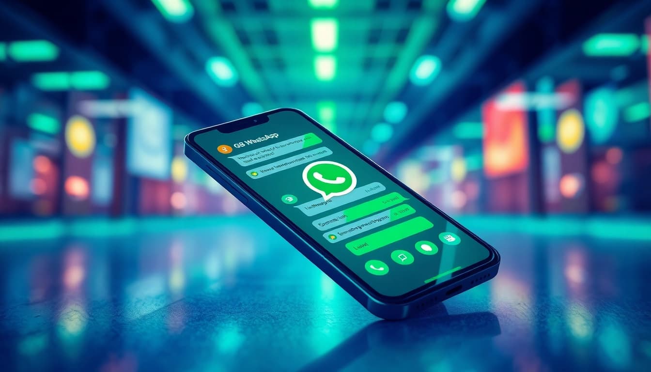 Interactive GB WhatsApp interface on a modern smartphone displaying vibrant features and customization options.
