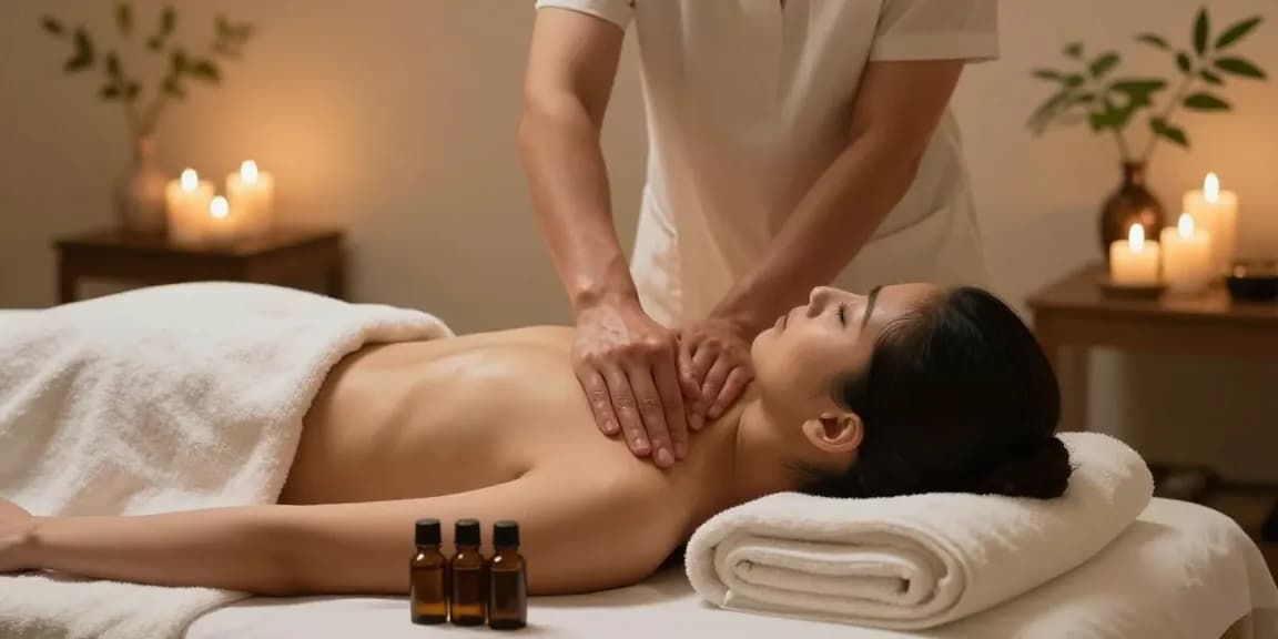 마사지 받는 고객과 마사지 전문가가 편안한 스파 환경에서 느긋한 시간을 보내는 모습