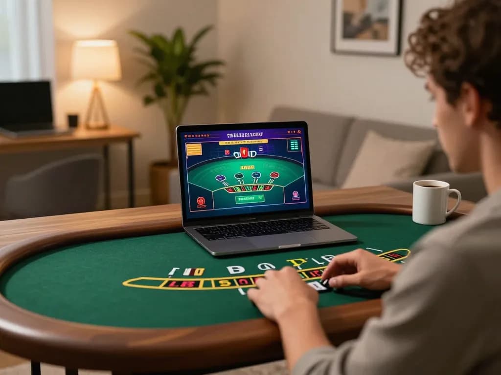 Luck8 player immersing in an engaging live dealer game experience on a laptop.