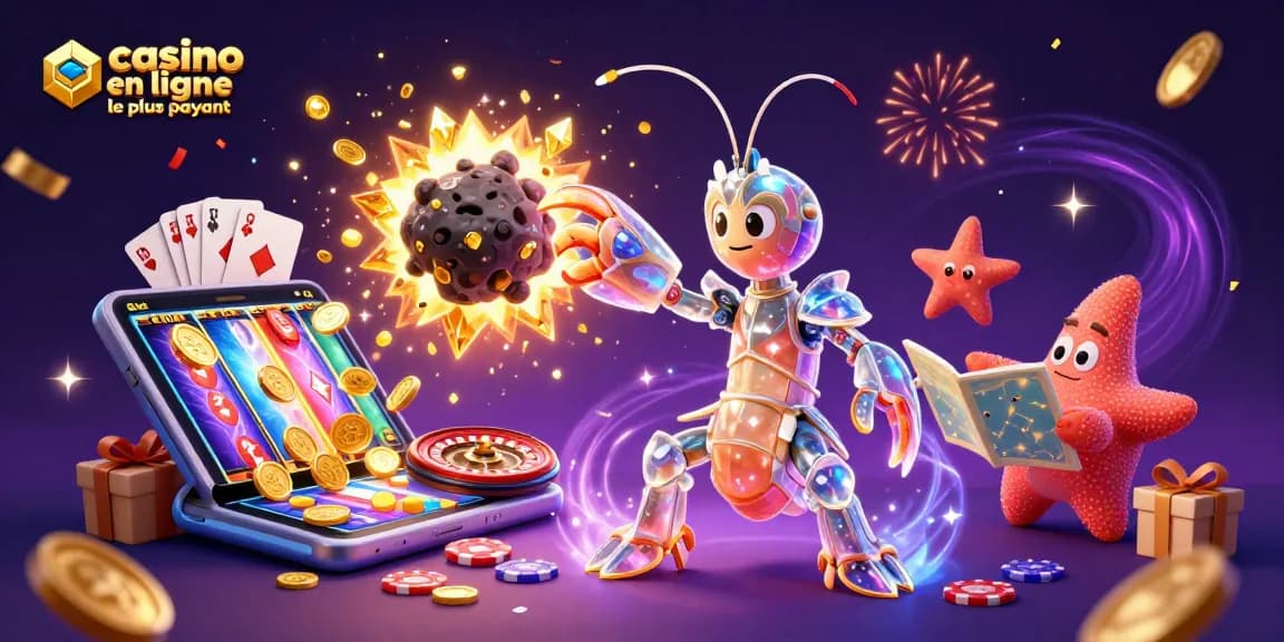 Illustration de casino en ligne le plus payant avec un samouraï galactique et des pièces d'or explosant.