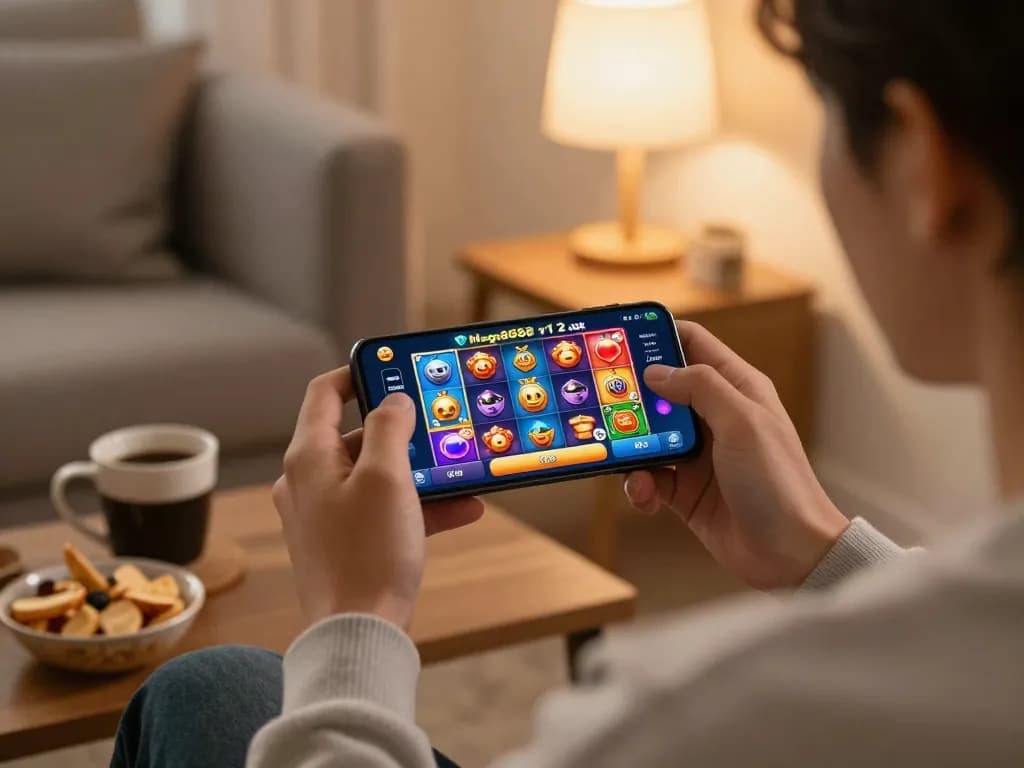 Suasana menarik pemain menggunakan aplikasi mudah alih Mega888 v1 2 apk di telefon pintar untuk pengalaman perjudian yang mendebarkan.