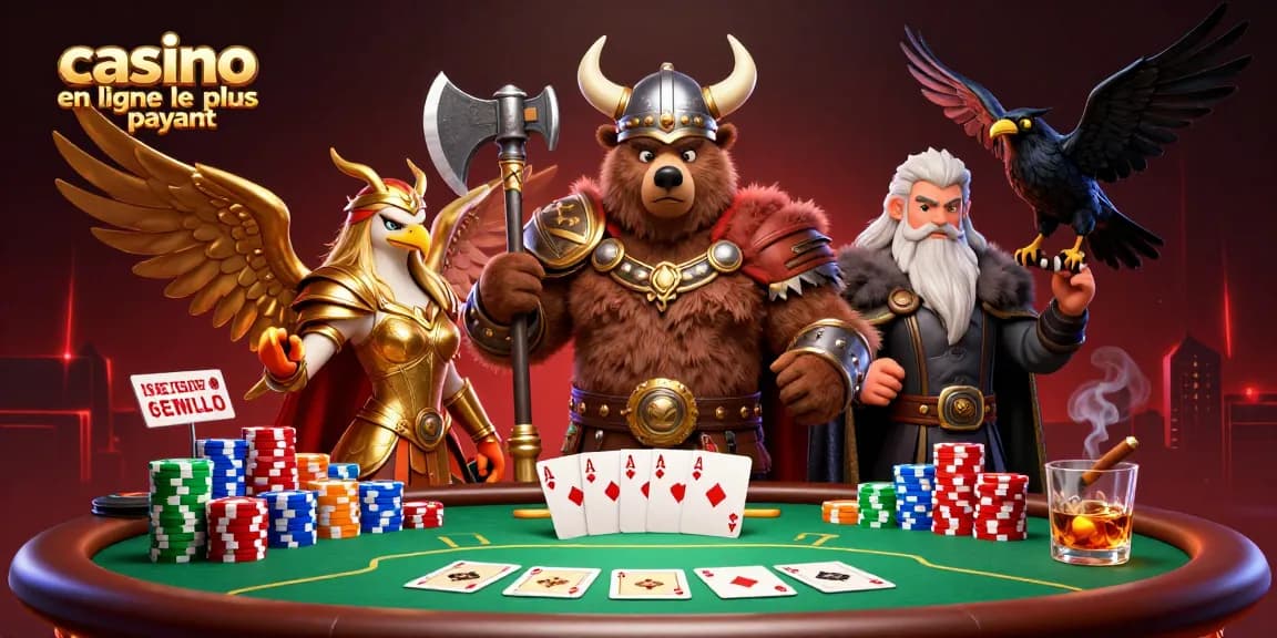 Illustration animée de casino en ligne le plus payant avec des personnages de jeu dynamique.