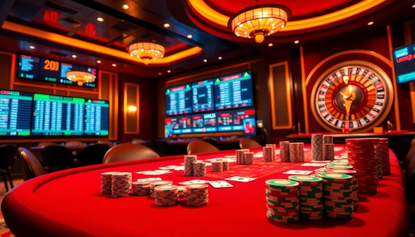 MM88 online betting excitement with vibrant poker table and roulette wheel