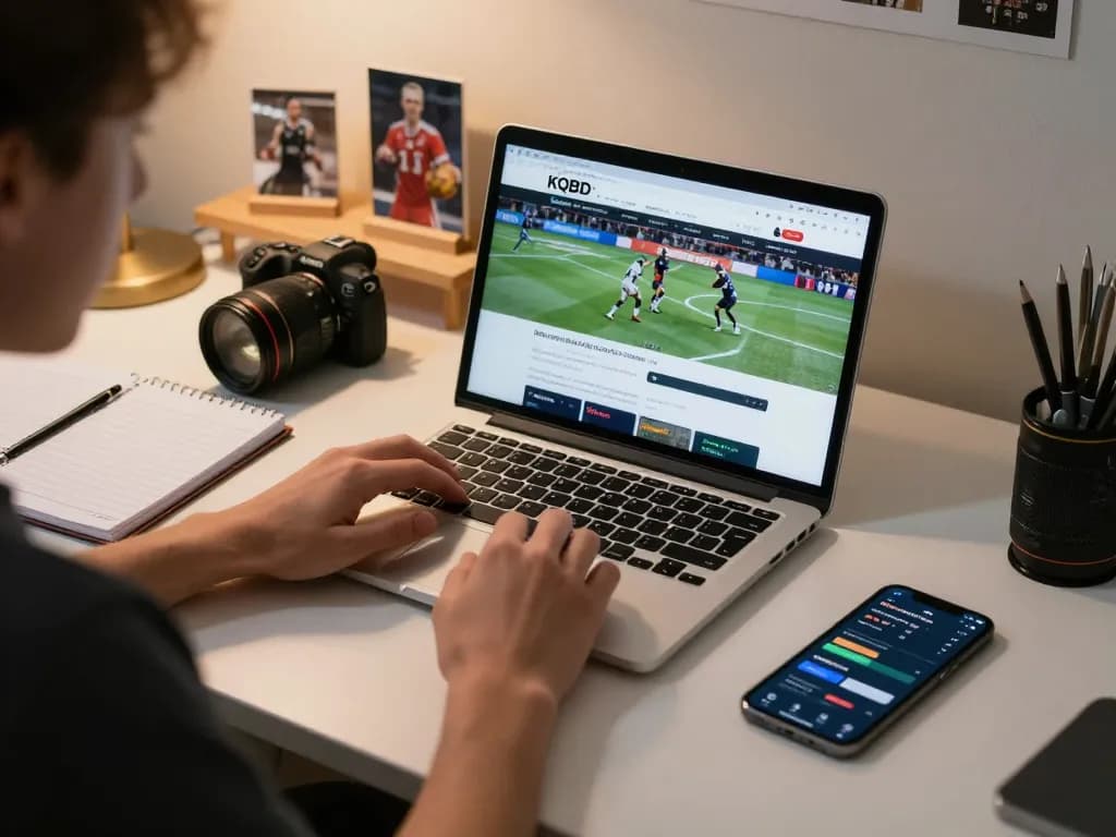 KQBD online sports betting setup with live scores and betting notes in a modern home