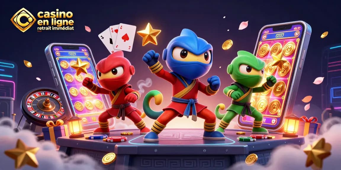 Jouez au casino en ligne retrait immédiat avec des chameleons ninjas, des jeux animés, et des éléments de chance.