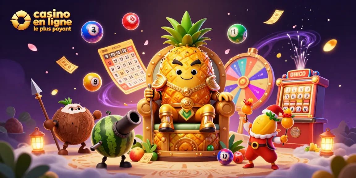 Découvrez l'univers vibrant du casino en ligne le plus payant avec le roi ananas et ses gardes.