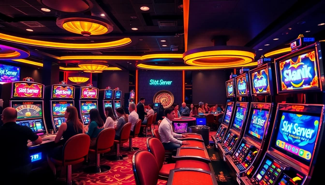 Pemain yang antusias meraih kemenangan di slot server Thailand No. 1 di tengah lingkungan kasino mewah.