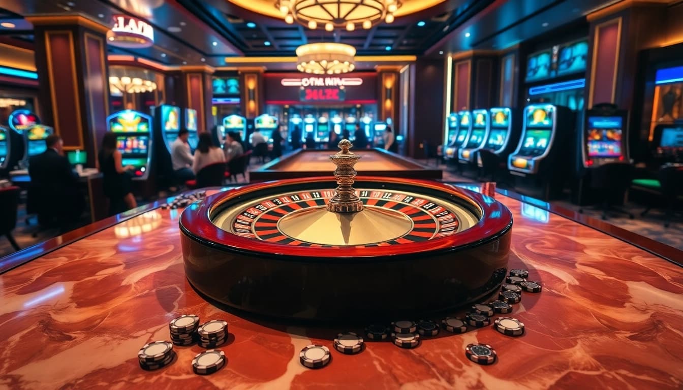 Experience the thrill of gambling at our luxurious casino, featuring "Nếu như vậy bám vào đây" as players strategize at roulette.