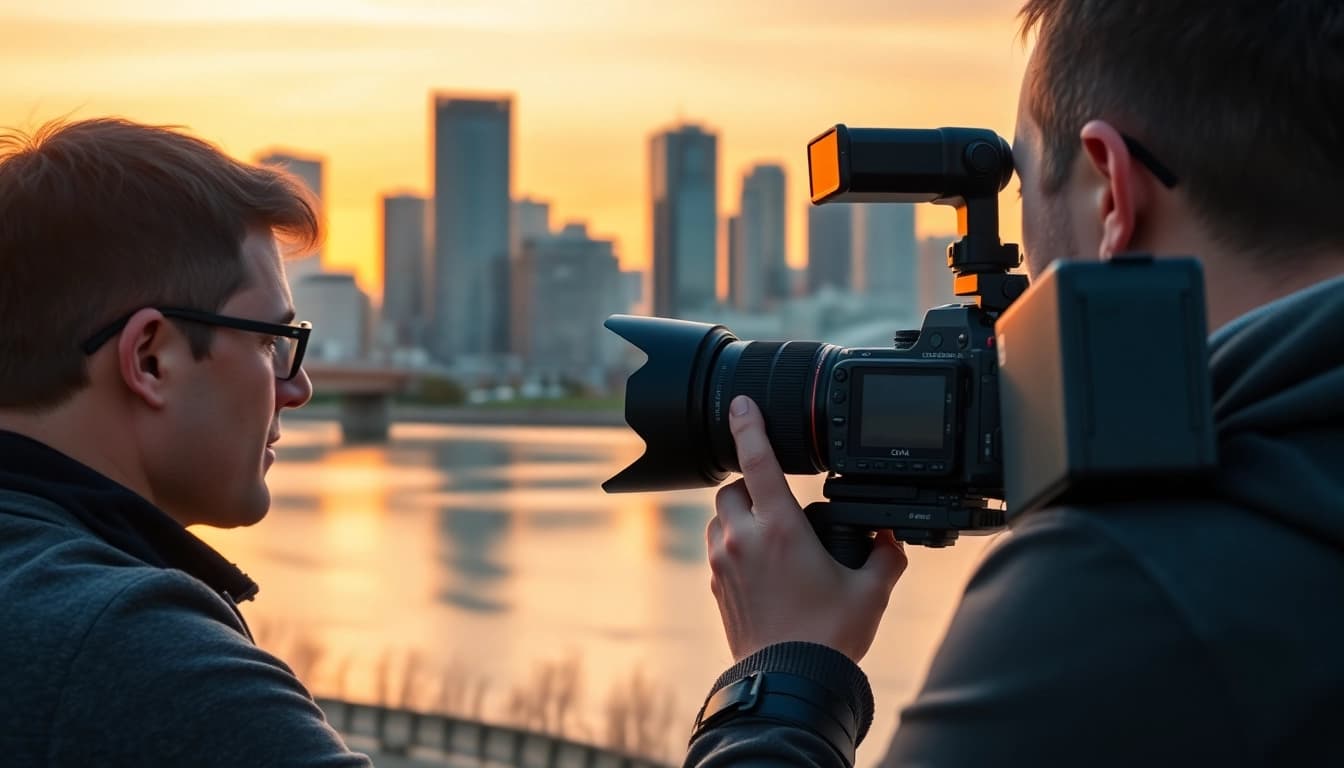 Capture of a photographer at work showcasing Edmonton's skyline, a leading photography company edmonton.