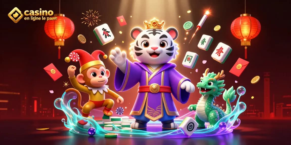 Explorez le casino en ligne le plus payant avec cette illustration colorée, où un tigre et un dragon se rencontrent.