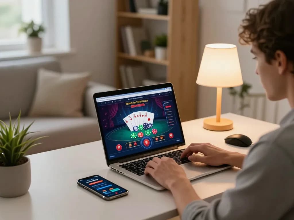 Engaging online gaming scene with vt88 interface displayed on laptop, showcasing poker gameplay.