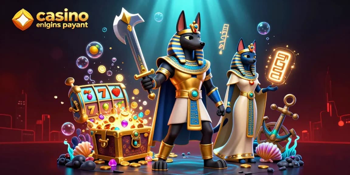 Découvrez le casino en ligne le plus payant avec des personnages égyptiens entourés de trésors et de machines à sous.