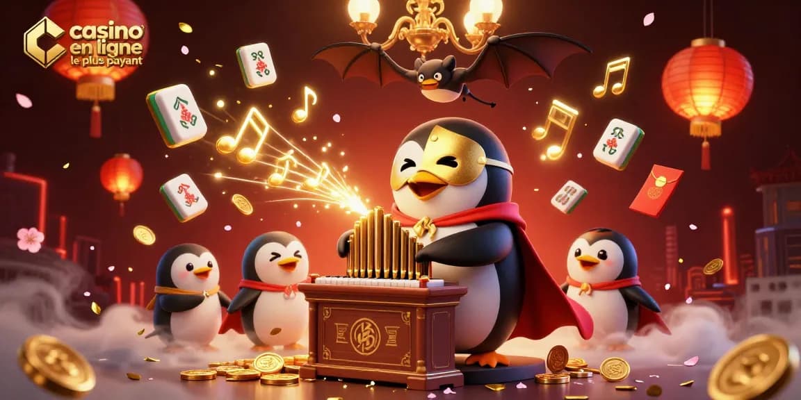 Profitez de gains avec le casino en ligne le plus payant, animé par un pingouin et des éléments festifs.