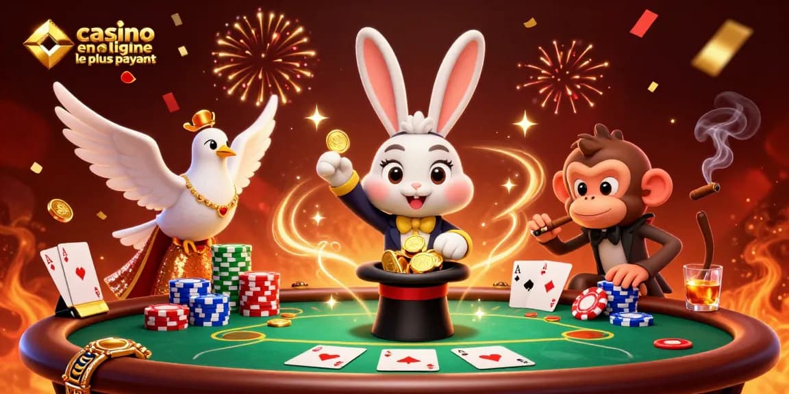 Casino en ligne le plus payant : Magicien, colombe et singe au poker en pleine action.